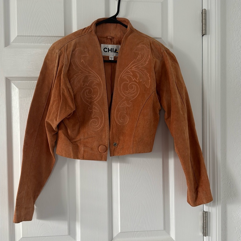90s vintage leather suede cropped jacket